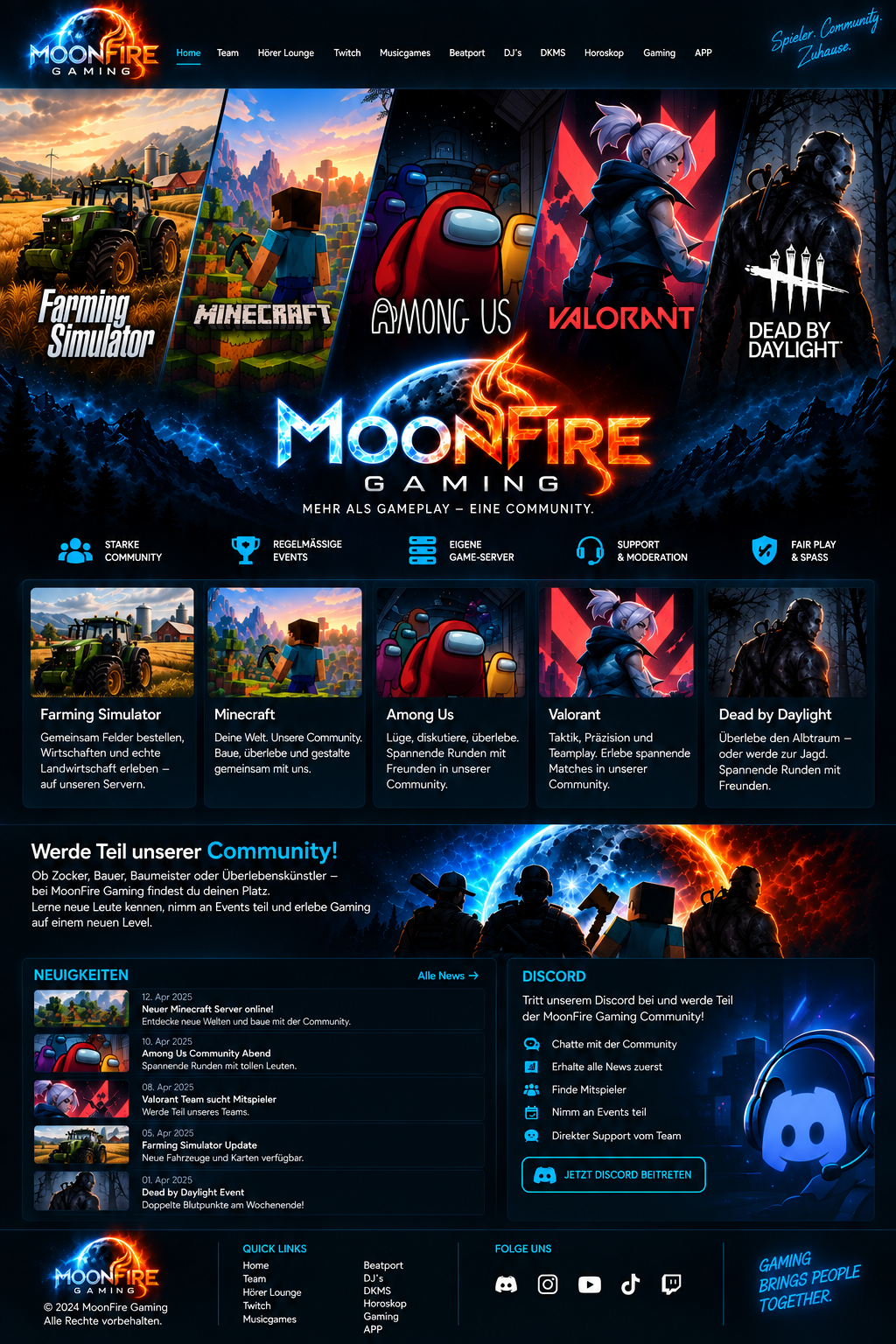 MoonFire Gaming Community mit Farming Simulator, Minecraft, Among Us, Valorant und Dead by Daylight